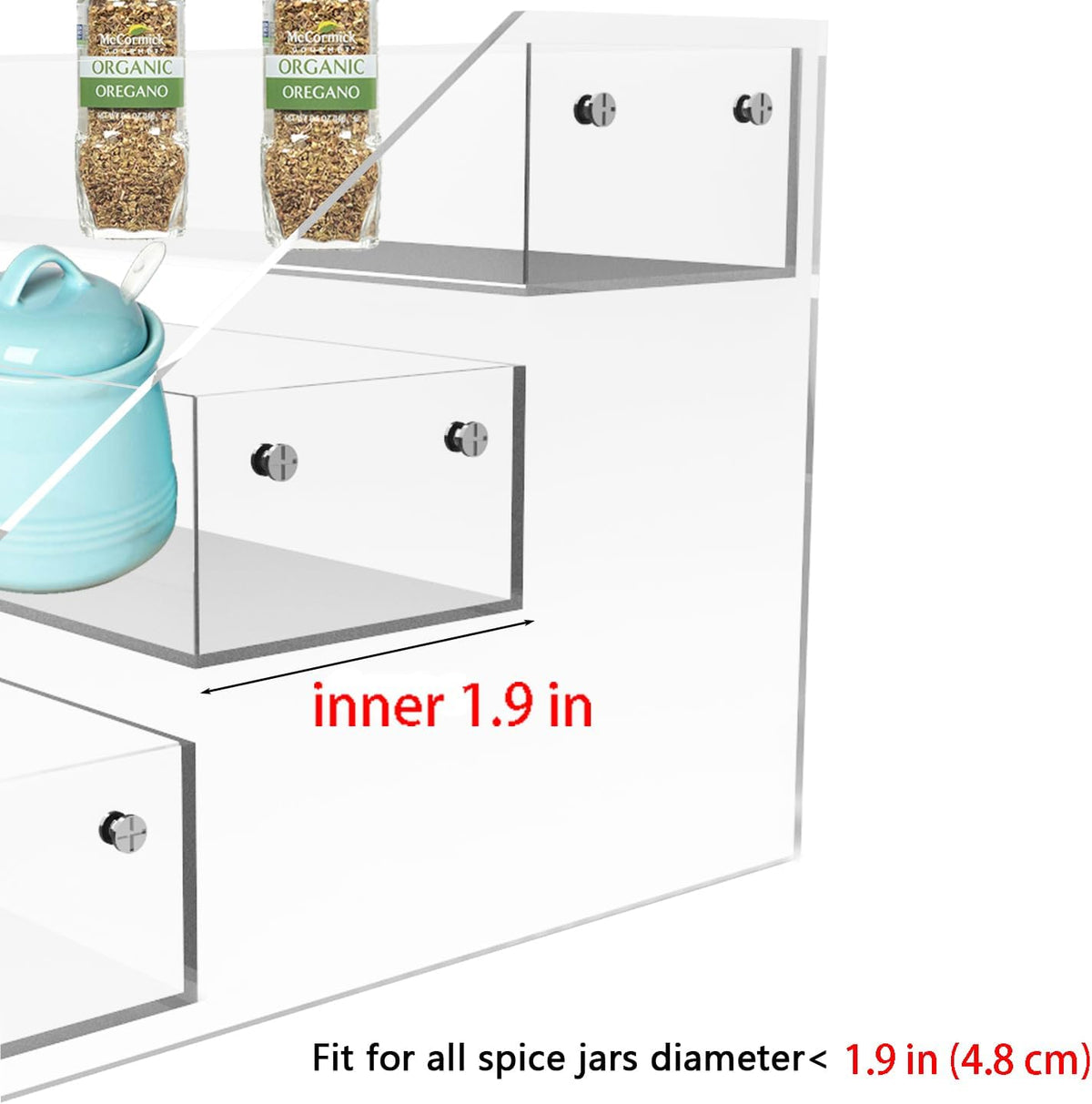 WUIVIUT Acrylic Tiered Spice Shelf Organizer, 3-Tier Transparent Countertop Spice Rack, 12.21 x 6.33 x 4.56 inches, Kitchen Pantry Storage