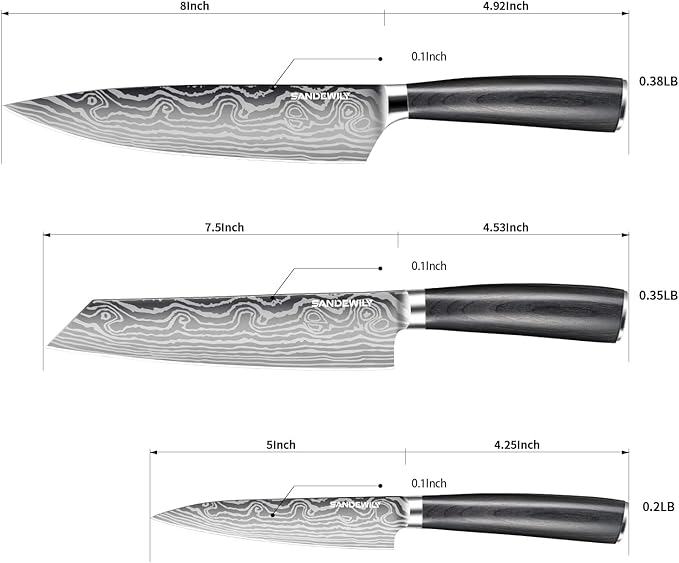 3 Piece Japanese Knife Set,Ultra Sharp Chef Knife Kitchen Cooking Knife Paring Knife German High Carbon Stainless Steel with Sheaths Wooden Handle for Home Outdoor Gift Idea