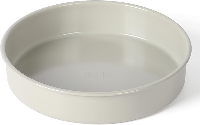 Martha Stewart Gallen 8-Inch Round Nonstick Carbon Steel Cake and Bake Pan – Cool Grey, Durable Bakeware for Even Baking and Easy Release