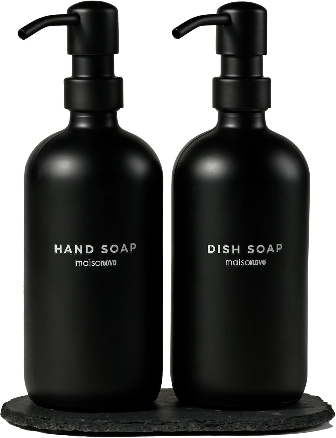 MaisoNovo Soap Dispenser 3-Piece Set | 16.9oz Black Bottles with Black Stainless Steel Pumps