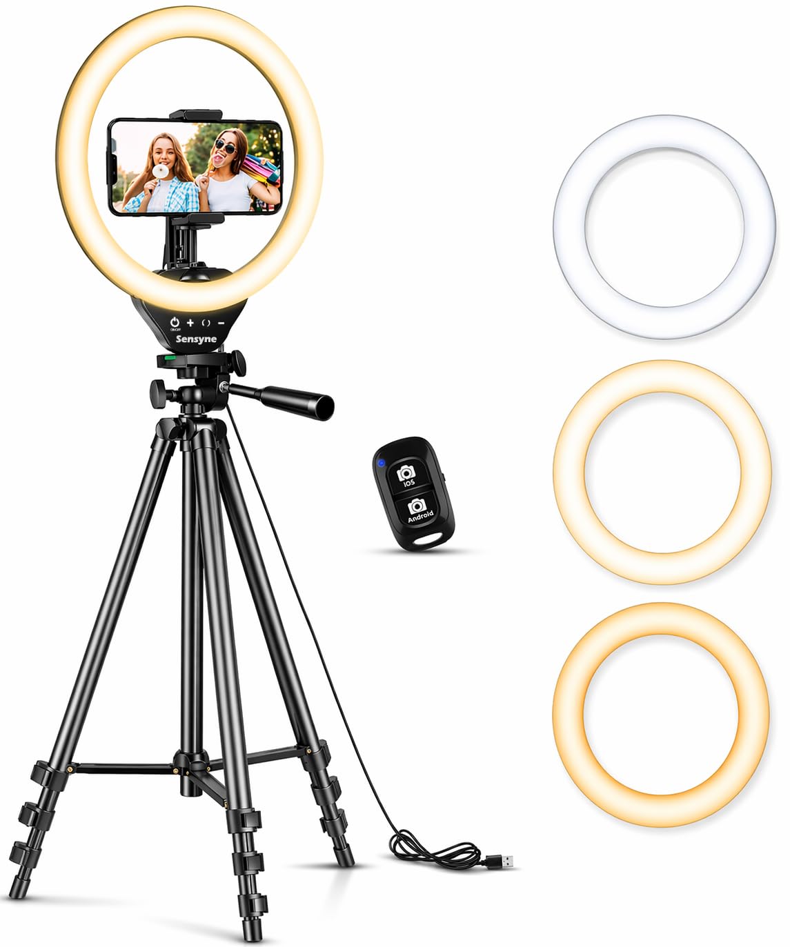 SENSYNE Ring Light with Stand, 50" Phone Tripod with Wireless Remote