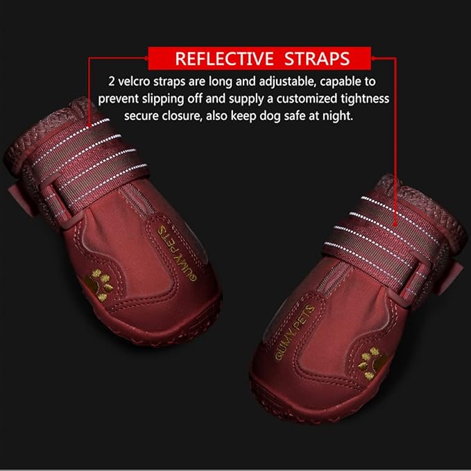 QUMY Dog Shoes for Large Dogs, Medium Dog Boots & Paw Protectors for Winter Snowy Day, Summer Hot Pavement, Waterproof in Rainy Weather, Outdoor Walking, Indoor Hardfloors Anti Slip Sole Pink 6