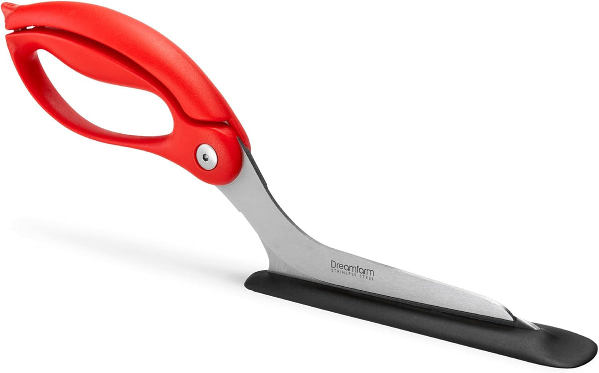Dreamfarm Scizza 2-In-1 Easy Ergonomic Pizza Scissors with Stainless Steel Pizza Cutter Blades & Non-Stick Slice Server - Red