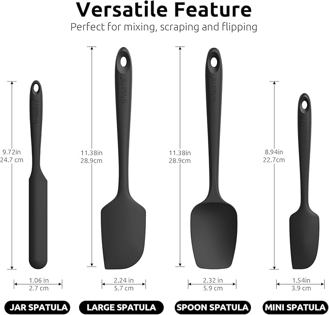 U-Taste Silicone Spatula Set with 600 Degrees Fahrenheit Heat Resistant (Black)