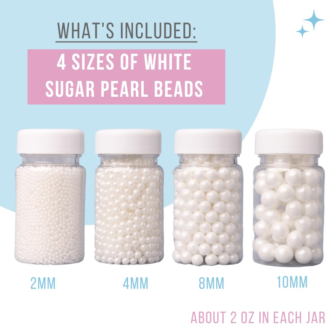 Sweets Indeed Sprinkles, White Sugar Pearl 4 Pack, 8.46 ounces, Edible Sprinkle Mix, Perfect for Cake Decorations, Baking, Ice Cream, Cookies, Cupcake Topper
