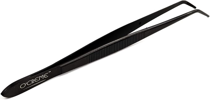 O'Creme Curved Tweezers 6.25 Inch Fine-Point Stainless Steel, Black