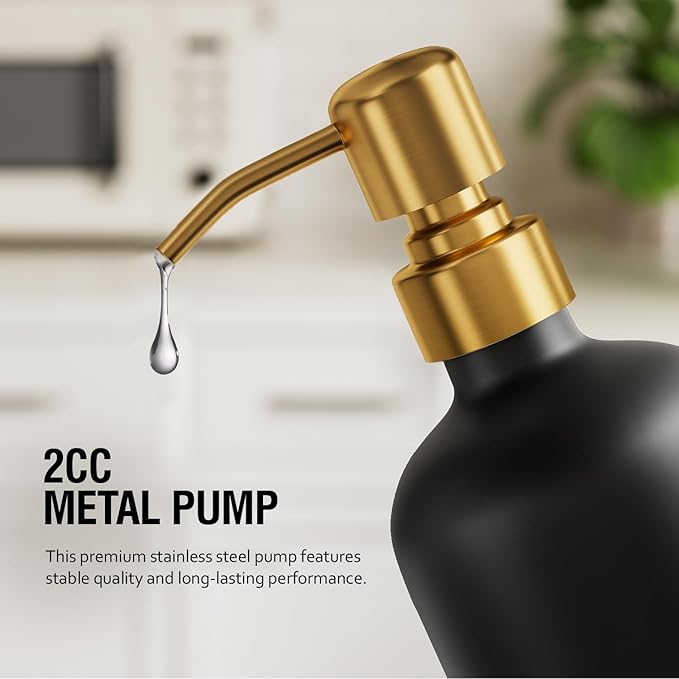 MOMEEMO Bathroom Soap Dispenser Set, Contains Hand Soap and Lotion Dispenser, Suitable for Black and Gold Bathroom Decor. (Black & Gold)