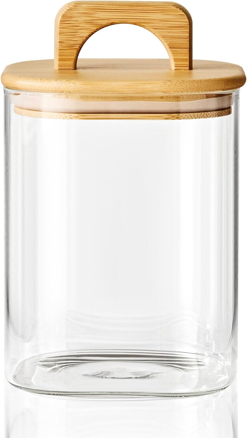 Sweejar 1 qt Glass Food Storage Containers with Lids, Coffee Container for Ground Coffee, 32 oz Glass Jars with Bamboo Lids, 1 Pack