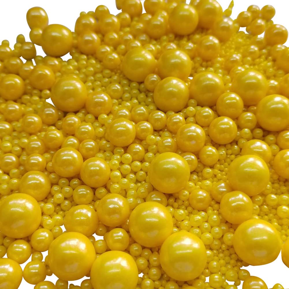 Edible Yellow Sugar Pearls Candy Sprinkles 120G/ 4.23Ounce Baking Cake Sprinkles Cupcake and Cake Topper Cookie Decorations Wedding Party Valentines Halloween Christmas Supplies