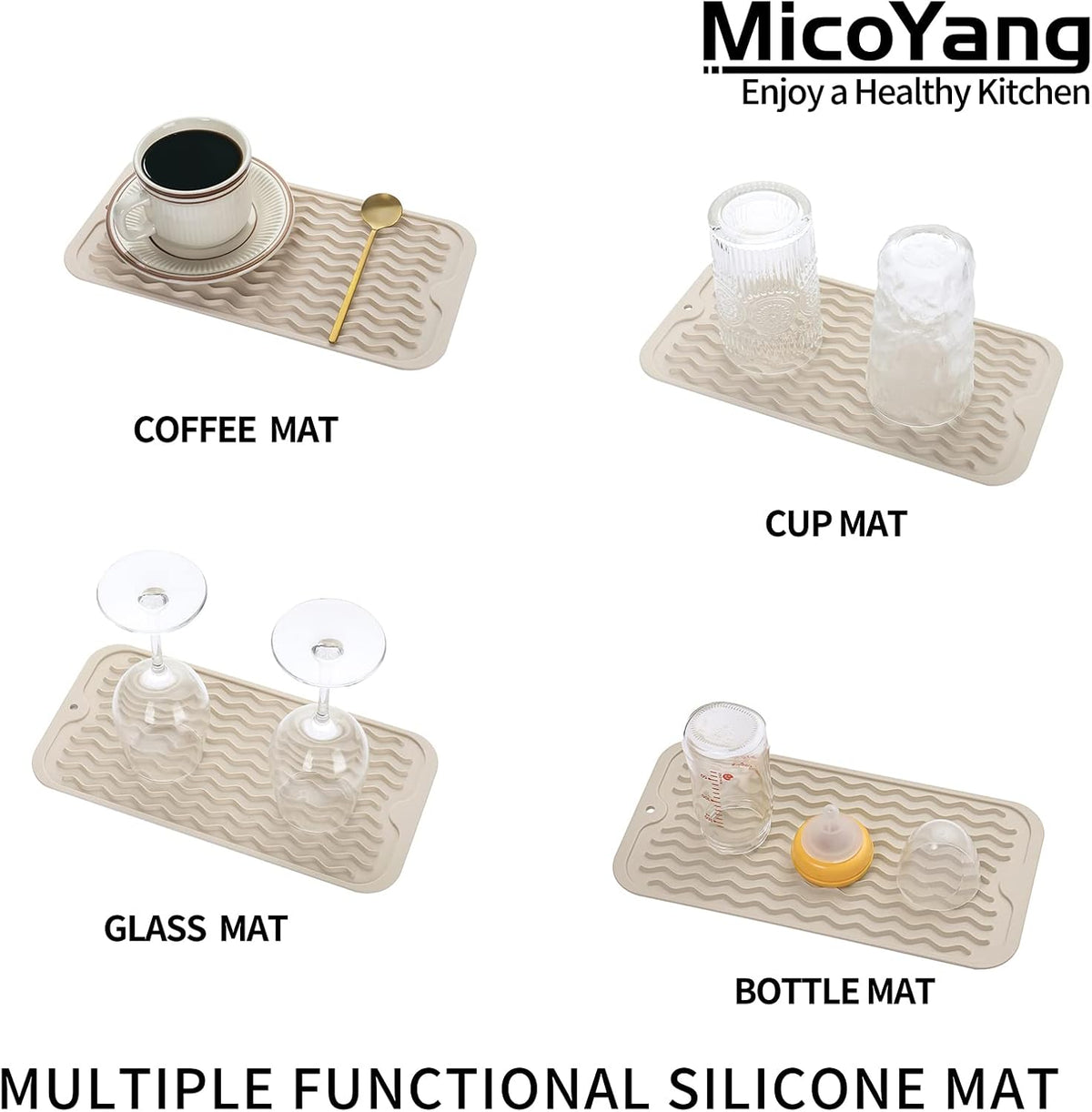 Silicone Dish Drying Mat for Multiple Usage,Easy clean,Eco-friendly,Heat-resistant Silicone Mat for Kitchen Counter or Sink,Refrigerator or Drawer Liner Tapioca S 12 inches x 6 inches
