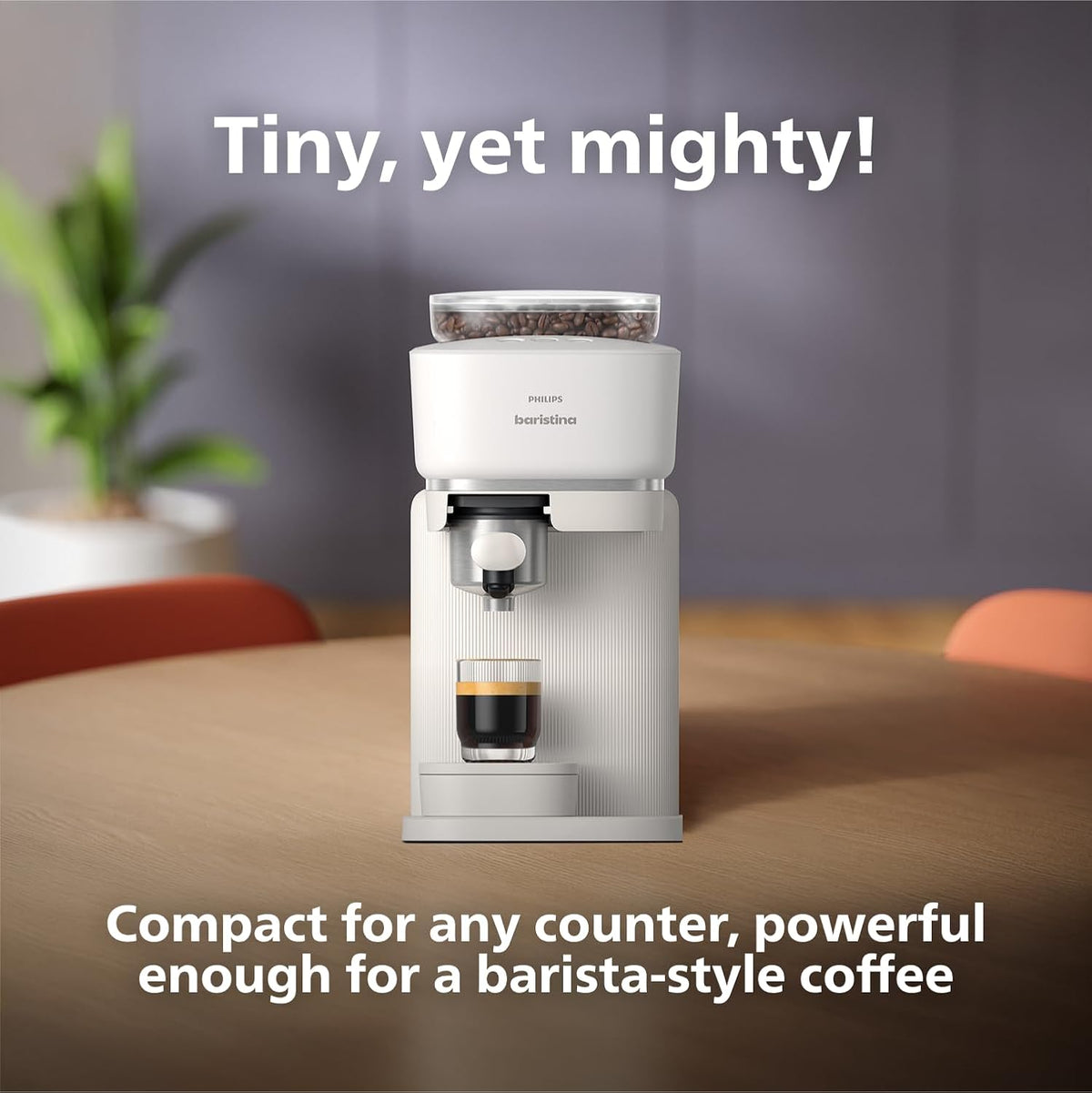 Philips Baristina Espresso Machine+Milk Frother Bundle. Real espresso. Compact coffee machine, portafilter, grinder, Cafe Crema. Dairy & Non-Dairy Milk foam. Hot & Cold. Easy Clean. White (BAR303/00)