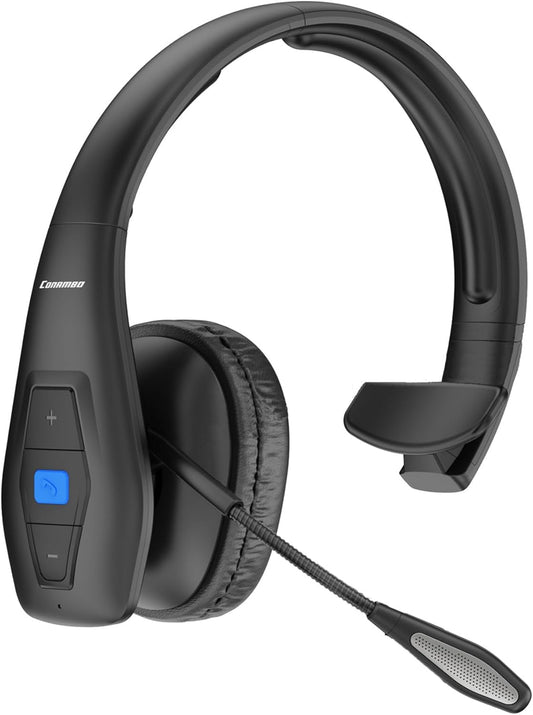 CONAMBO JBT100 Trucker Bluetooth Headset with Dual Mic Noise Canceling, CVC8.0, Mute Button, 60Hrs Battery Wireless Headset, On Ear Headphone for Cell Phones Business Home Driver Office Work