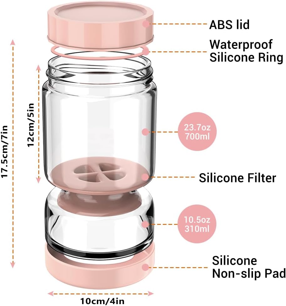 Pickle and Olive Hourglass Jar with Strainer Flip for Juice Separator from Wet and Dry, Upgrade Food-grade ABS Lid and BPA Free Hourglass Pickle Jar for Airtight Food Storage, Pink