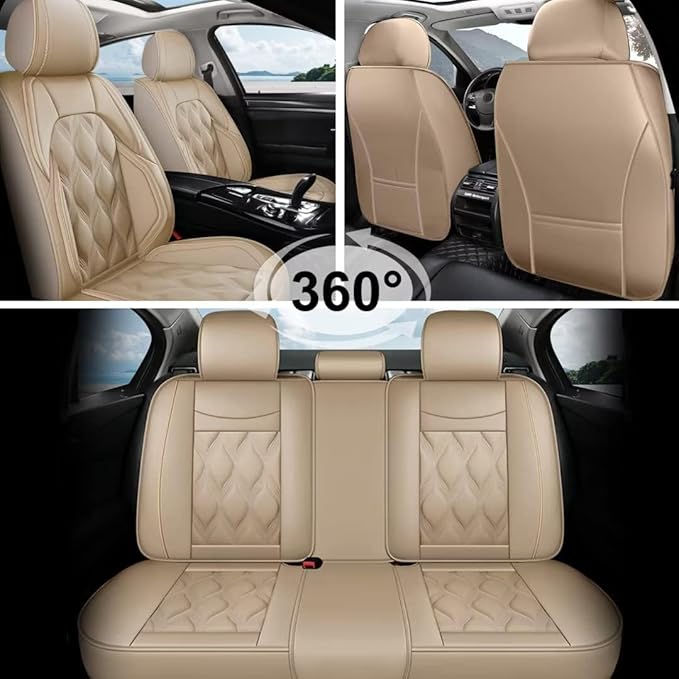 AOMSAZTO Car Seat Covers Full Set Fit for Kia Soul 2010-2026 Waterproof Faux Leather Car Seat Cushions Automotive 5 Seat Covers Set（Beige）