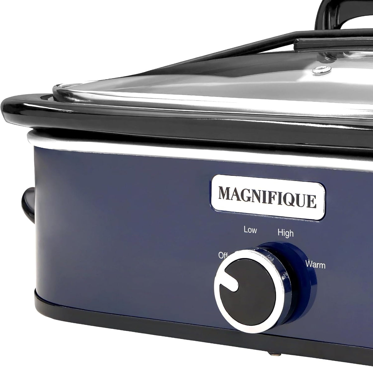 Magnifique 4-Quart Slow Cooker with Casserole Manual Warm Setting - Perfect Kitchen Small Appliance for Family Dinners, Dishwasher Safe Crock, Blue