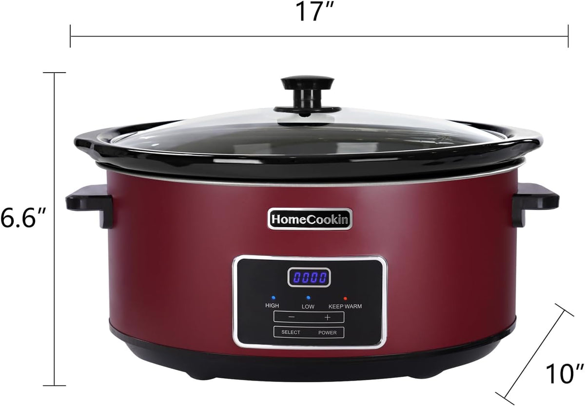 HOMECOOKIN 8 Quart Programmable Slow Cooker, Kitchen Appliances, Perfect Kitchen Small Appliance for Family Dinners, Red Stainless Steel