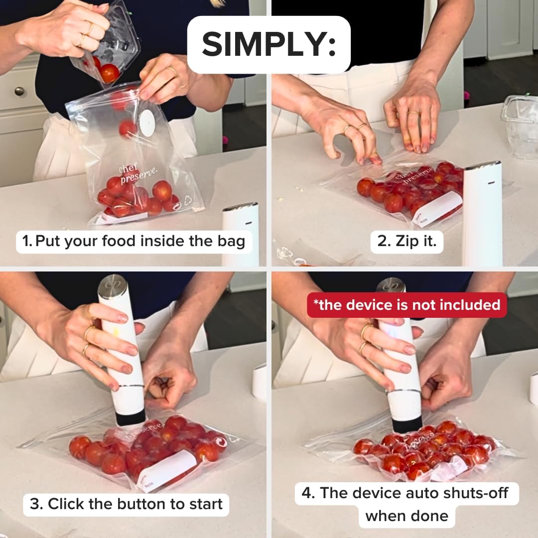 Chef Preserve Reusable Vacuum Sealer Bags for Food – 100 BPA-Free Food Storage Bags, Freezer, Microwave – Odor-Resistant, Leak-Proof – Compatible with Chef Preserve Vacuum Sealers