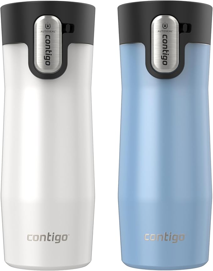Contigo AUTOSEAL West Loop Vacuum-Insulated Stainless Steel Travel Mug with Easy-Clean Lid 16 oz 2-Pack Salted Frosted Pearl Glacier Frosted Pearl