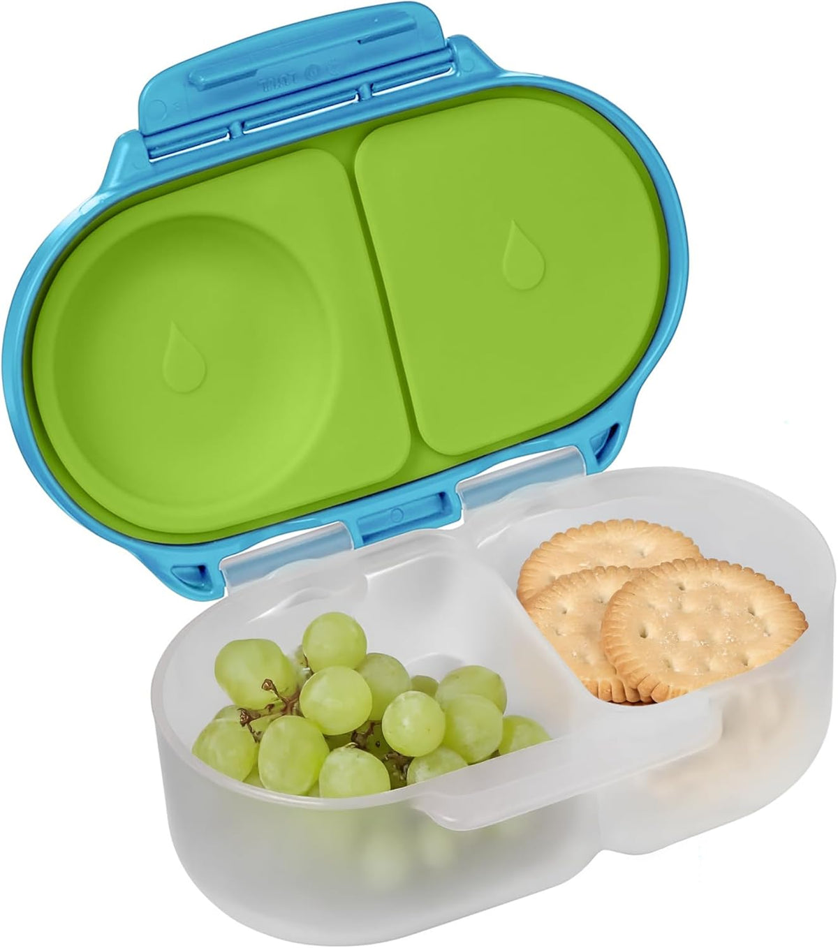 b.box Snack Box Reusable Snack Containers with Lids 2 compartments, Bento Box for kids and toddlers, Leakproof Lunch Box, BPA free and Dishwasher Safe Snack Container (Ocean Breeze, 1 3/4 Cup)
