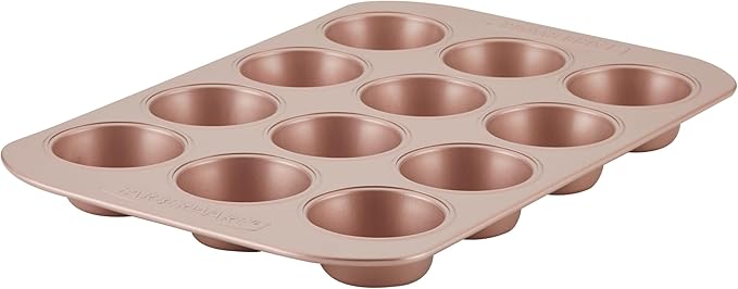 Farberware 47776 Nonstick Bakeware, Nonstick Muffin Pan / Cupcake Pan - 12 Cup, Rose Gold Red