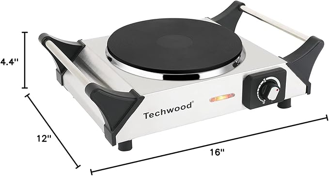 Hot Plate, Techwood Single Burner for Cooking, 1500W Countertop Electric Stove with Adjustable Temperature & Stay Cool Handles, 7.3" Cooktop for RV/Home, Upgraded Version Silver