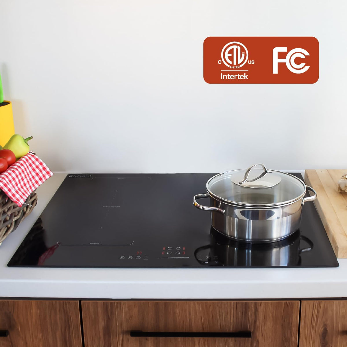 Empava 30 Inch Electric Induction Cooktop 4 Burners, Flat Glass Top Stove with Bridge Function, Timer, Pause, Child Lock, Booster, Slider Level Control, Shutdown, Auto Pan Detection, Black