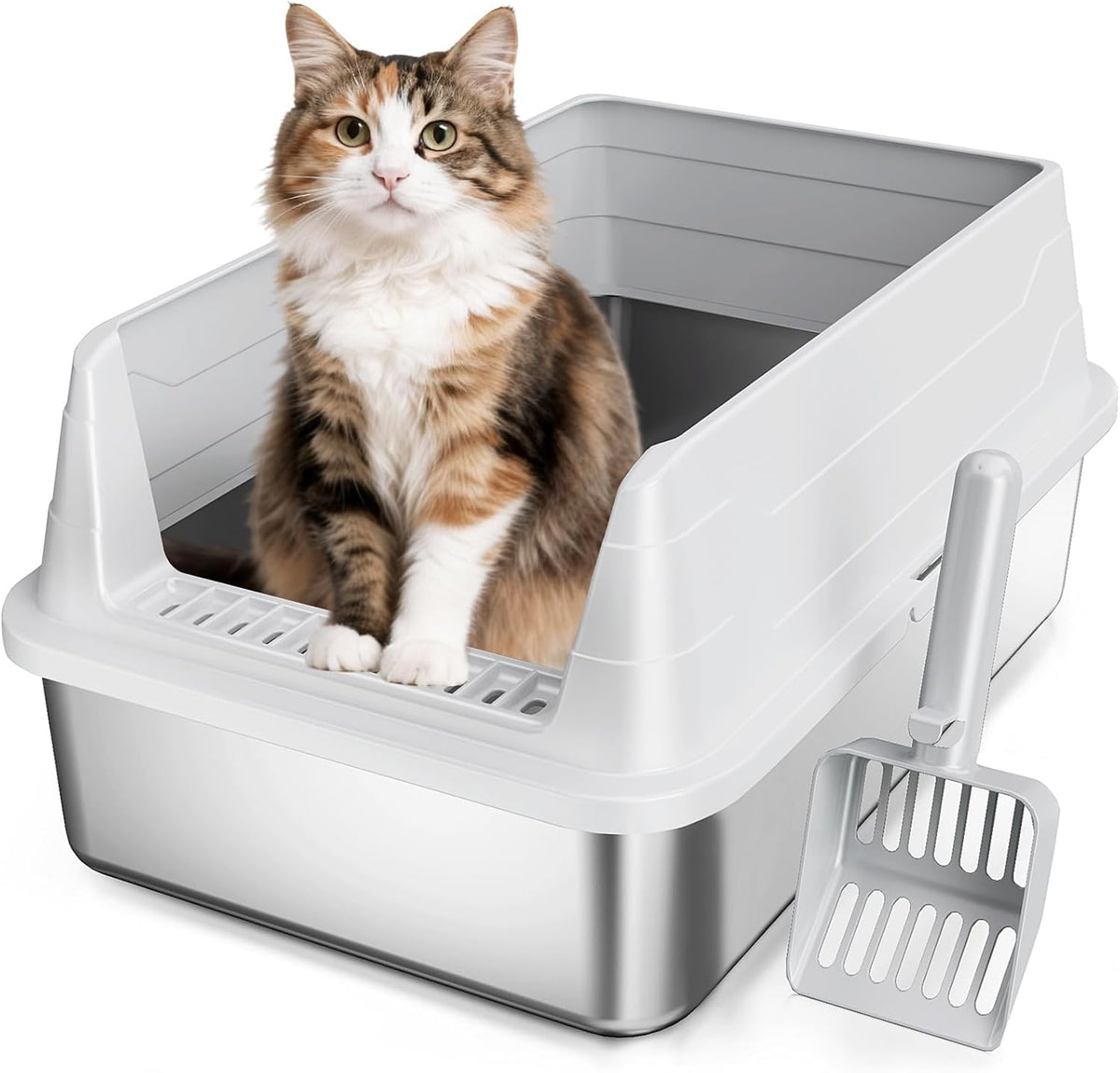 Stainless Steel Cat Litter Box, Odor Free Easy Clean Metal Litter Box
