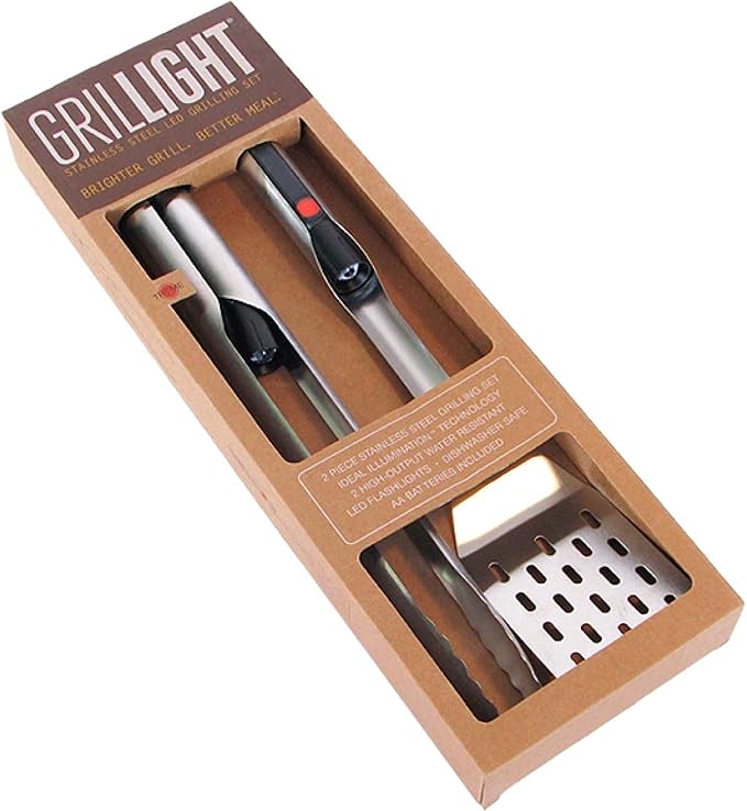 Grill Light Grill Spatula & Tongs Grilling Set | Restaurant Grade Stainless Steel | Super Bright LED Light to Grill in Dark | Waterproof & Dishwasher Safe | Camping Barbecue Grilling Tongs Spatula