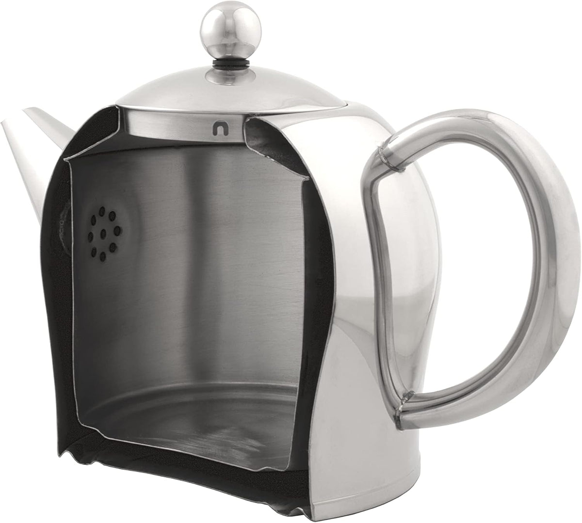 Santhee Double Walled Teapot, 0.5-Liter Stainless Steel Glossy Finish with Glossy Accents