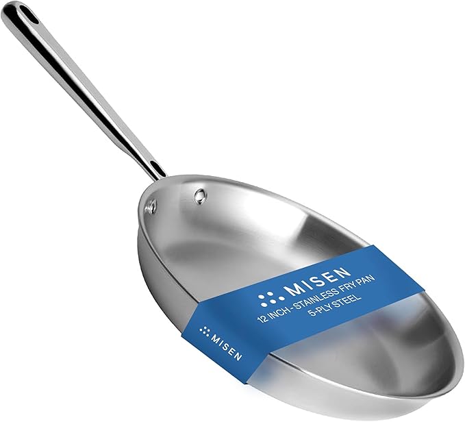 Misen 5-Ply Stainless Steel 12" Frying Pan - Professional Cookware for Induction, Gas and Electric - Dishwasher Safe, Oven Safe to 800°F - Durable, Versatile, Even Heating