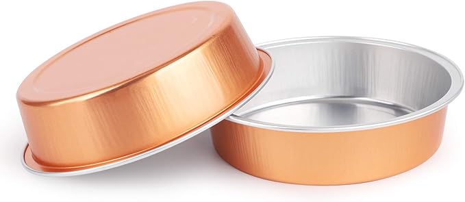 Beasea Mini Tart Pans, 8 Oz 50 Pack Disposable Pie Tins with Lids, 4 Inch Rose Gold Aluminum Pie Pan Cartoon Tin Tart Pans Round Oven Baking Mini Cake Pan for Pie Tart Quiche