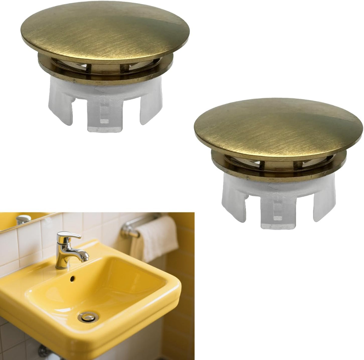 2 Pack Sink Basin Overflow Trim Ring,Solid Brass Bathroom Sink Trim Overflow Cover,Bathroom Kitchen Sink Trim Overfolow Cover Insert in Hole Round Caps(Gold)