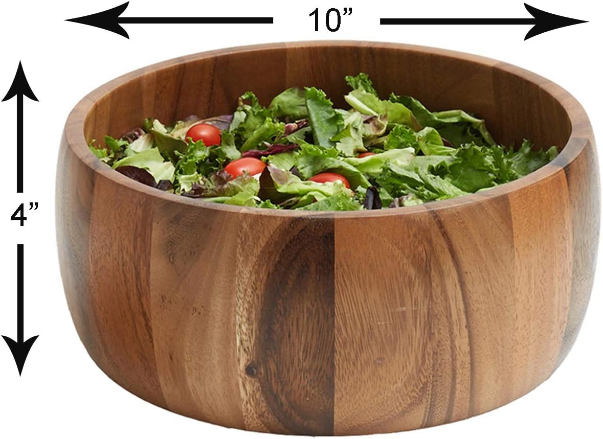 Acacia Wood 10” Salad Serving Bowl with Salad Hands 3 Piece Set by Woodard & Charles ★★PACK OF 4★★