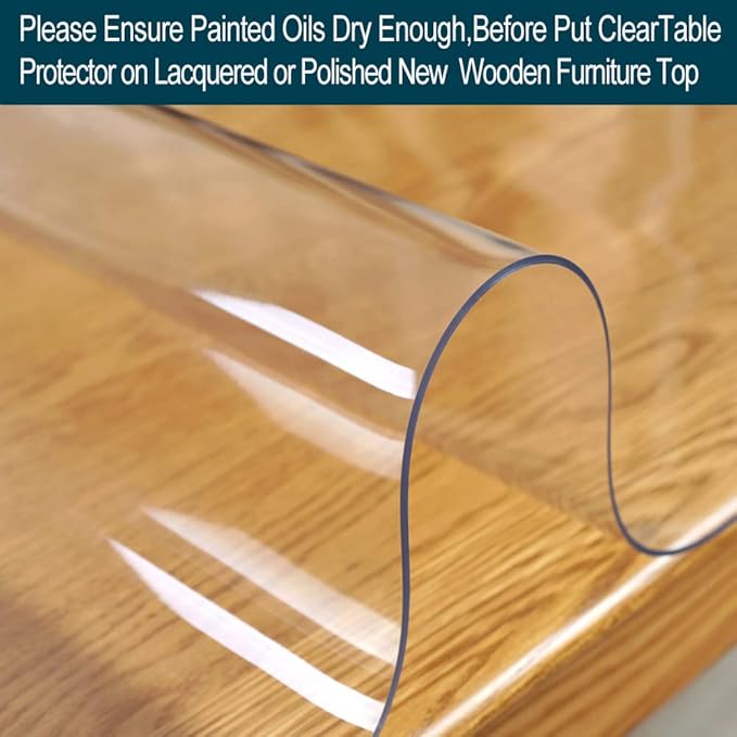 Wadrac Multi-Size Clear Table Protector Custom Eco Plastic Tablecloth Desk Cover Non-Slip Protective Pads Waterproof 5ft Long 1.5mm thcik 24x60 Rectangle Vinyl Cover PVC DeskMat for Coffee Tabletop