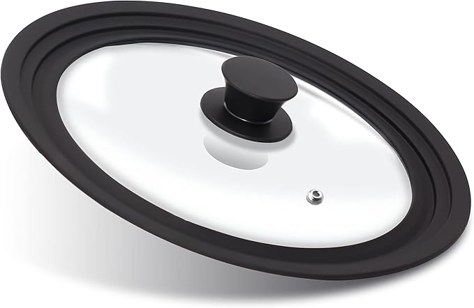 Anaeat Silicone Universal Lid for Pots, Pans and Skillets - Tempered Glass Covered with Heat Resistant Silicone Rim Fits 8", 8.5" and 9.5" Diameter Cookware -Easy to Use Replacement Frying Pan Cover