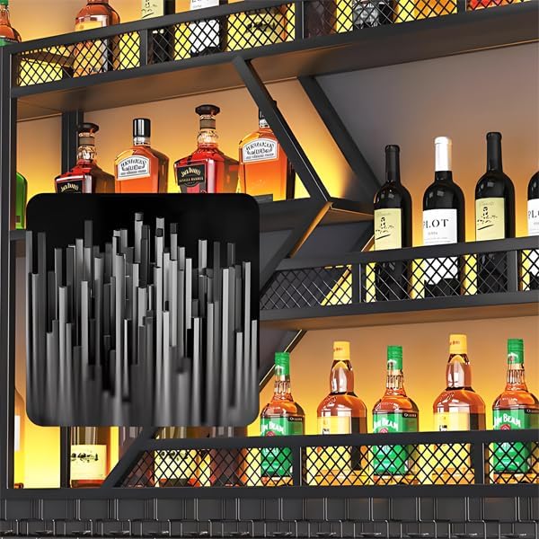 63in Metal Wine Rack Wall Mounted, Modern Wine Storage Rack Wall Mounted with Wine Glass Holder, Liquor Shelf, Bar Shelves for Liquor Bottles (4 Tiers Gold, 63 * 7.87 * 48.5INCH)