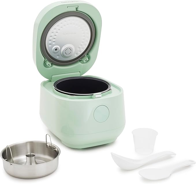GreenPan Rice Cooker, 8 Cups Cooked (4 Uncooked), Low-Carb & Soup Mode,10 ONE-TOUCH Cooking Presets, PFAS-Free Ceramic Steamer Basket, Fuzzy Logic, Auto Keep Warm, Oats, 24HR Delay Timer, Mint Green