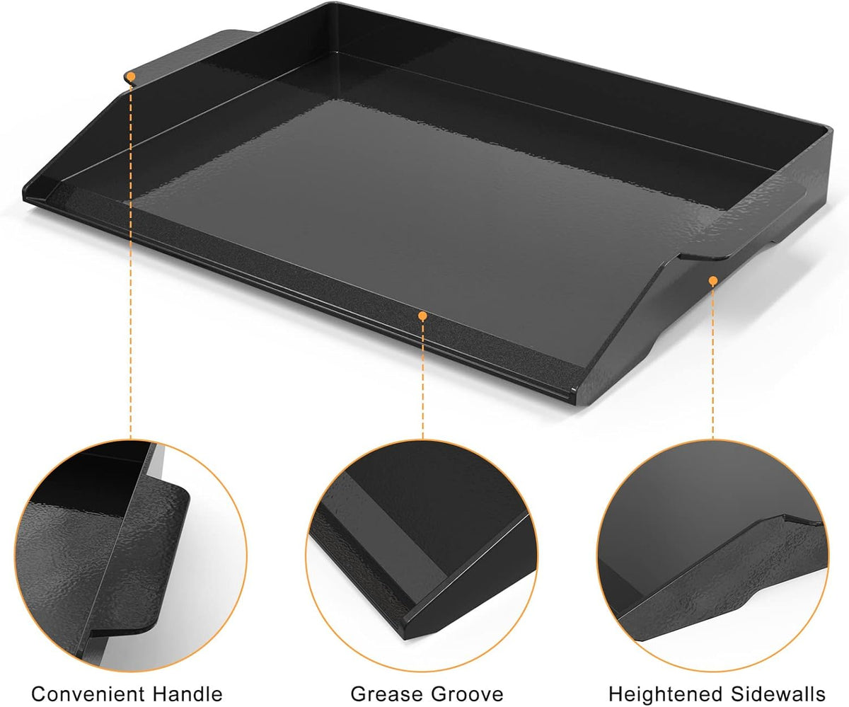 Onlyfire Universal Enamelled Cast Iron Cooking Griddle, Nonstick Coating Griddle Flat Top Grill Plate with extra high sidewalls for All Gas Grills and 4 Burner Range Oven, 23" x 16"