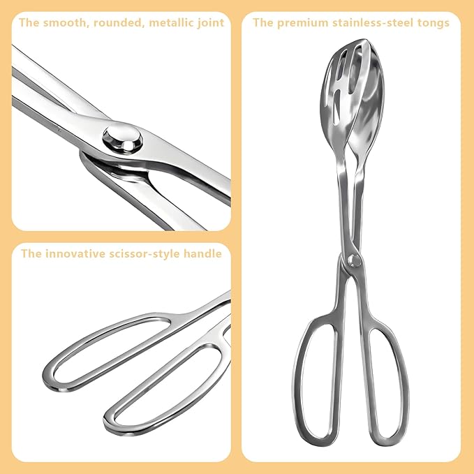 Kitchen Tongs for Cooking for Buffet Party Catering - Stainless Steel Salad Tongs for Food Bread Cake Bake Dessert, 10-Inch Serving Tongs for Grill, Steak, Barbecue, Scissor Design (1 Pack)