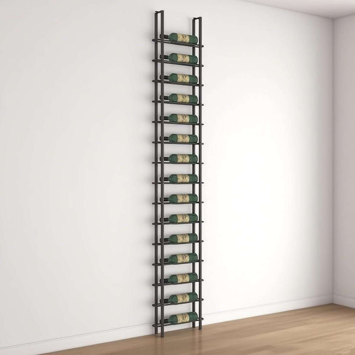 Wine Rack Freestanding Floor, 16 Tier 16 Bottle Capacity Display Holder, Black Industrial Wine Bottle Storage Shelves, for Any Bar, Wine Cellar, Kitchen, Dining Room (Black, 1 Column)