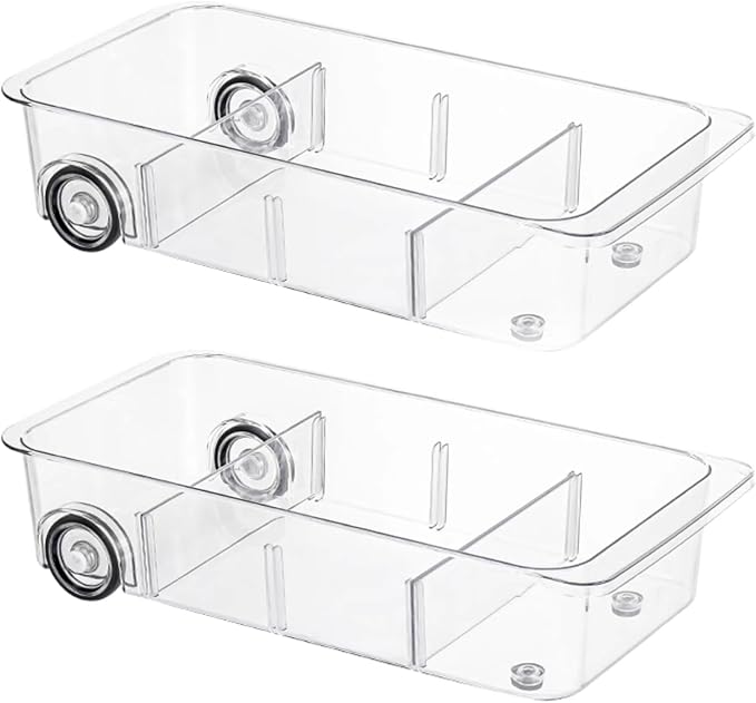 Attelite RollOut Refrigerator Drawer Organizer and Storage Clear Design with Dividers, Fridge Organizer on Wheels, Upgrade Thick Plastic Pantry Storage Bins, Kitchen Organization 2 Set