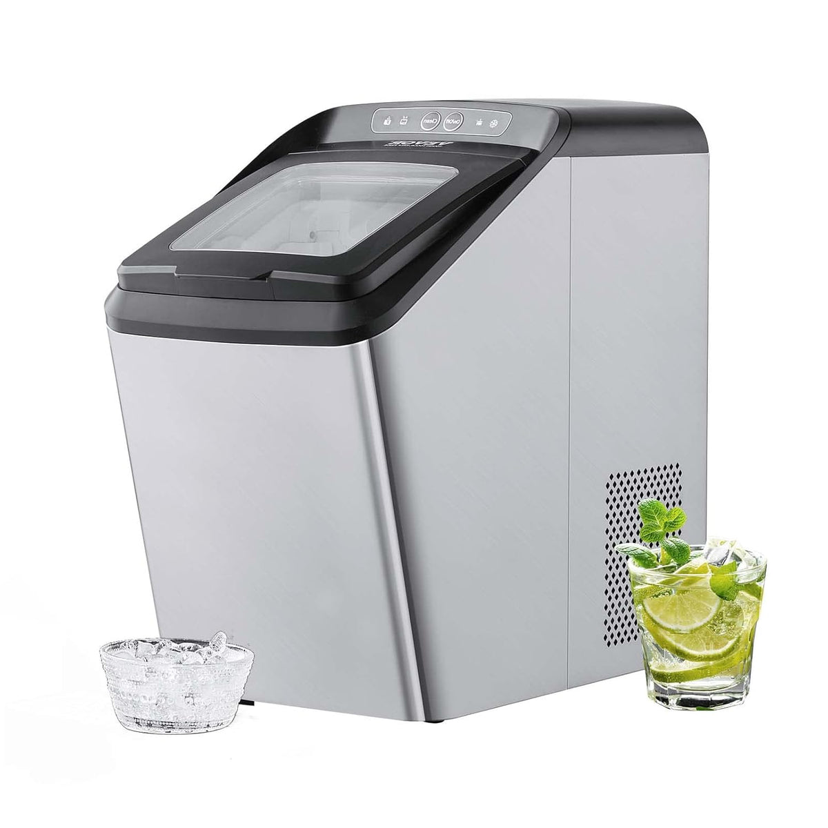 VEVOR Nugget Ice Maker, 30lbs/24H Pebble Ice Maker with Self Cleaning, Chewable Ice Maker with Ice Scoop & Basket, Dual Water Refill, Stainless Steel, Ideal for Home and Office Use