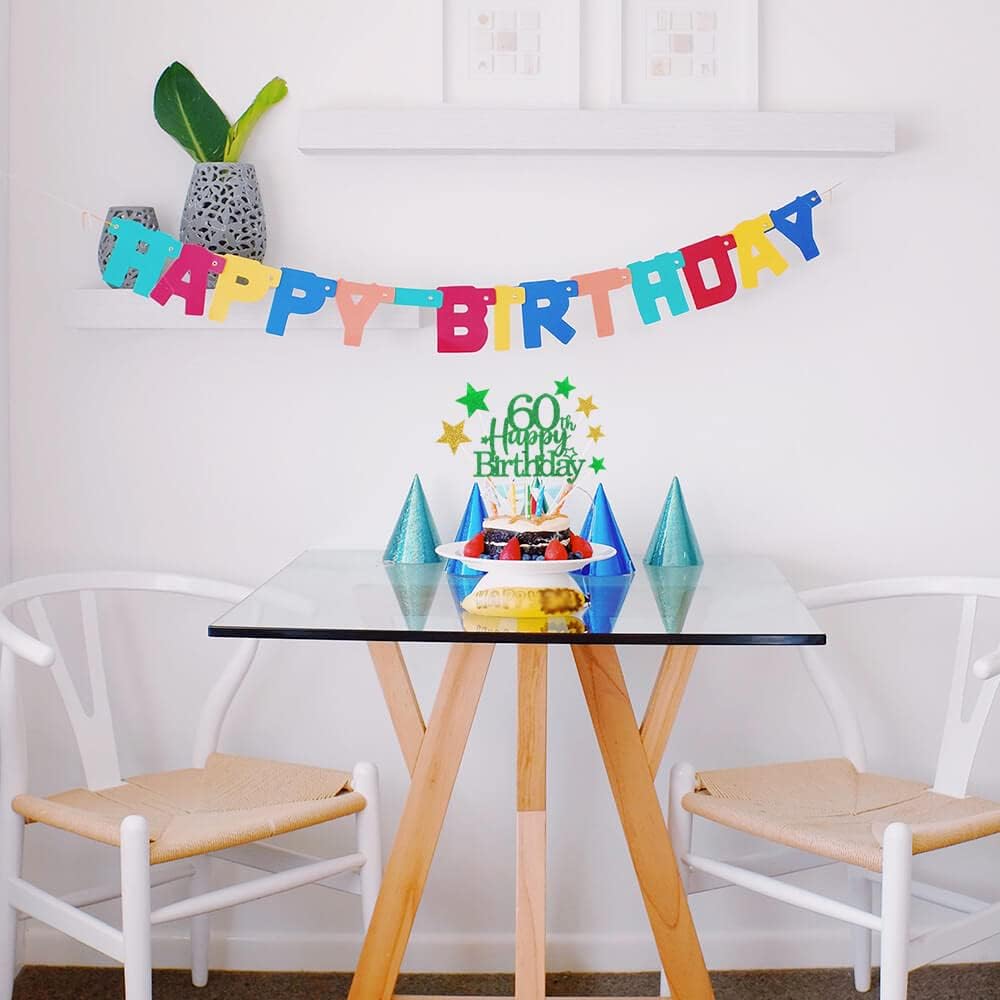 Glittery 60th Happy Birthday Cake Topper with Star,Personalised 60 Birthday Cake Toppers Party Decorations Party Supplies for Boys Girls Green Gold