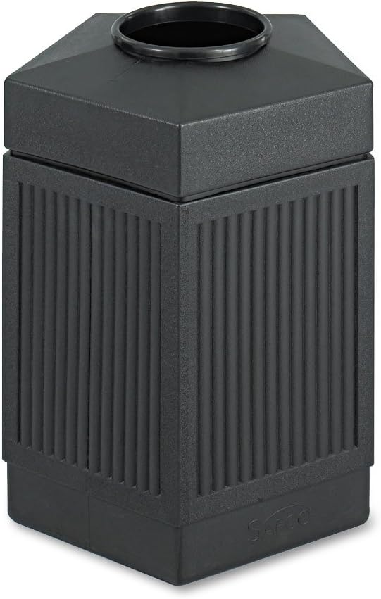 Safco Canmeleon Outdoor-Indoor Open Top Pentagon Trash Can 9486BL, Black, Decorative Fluted Panels, 45-Gallon Capacity