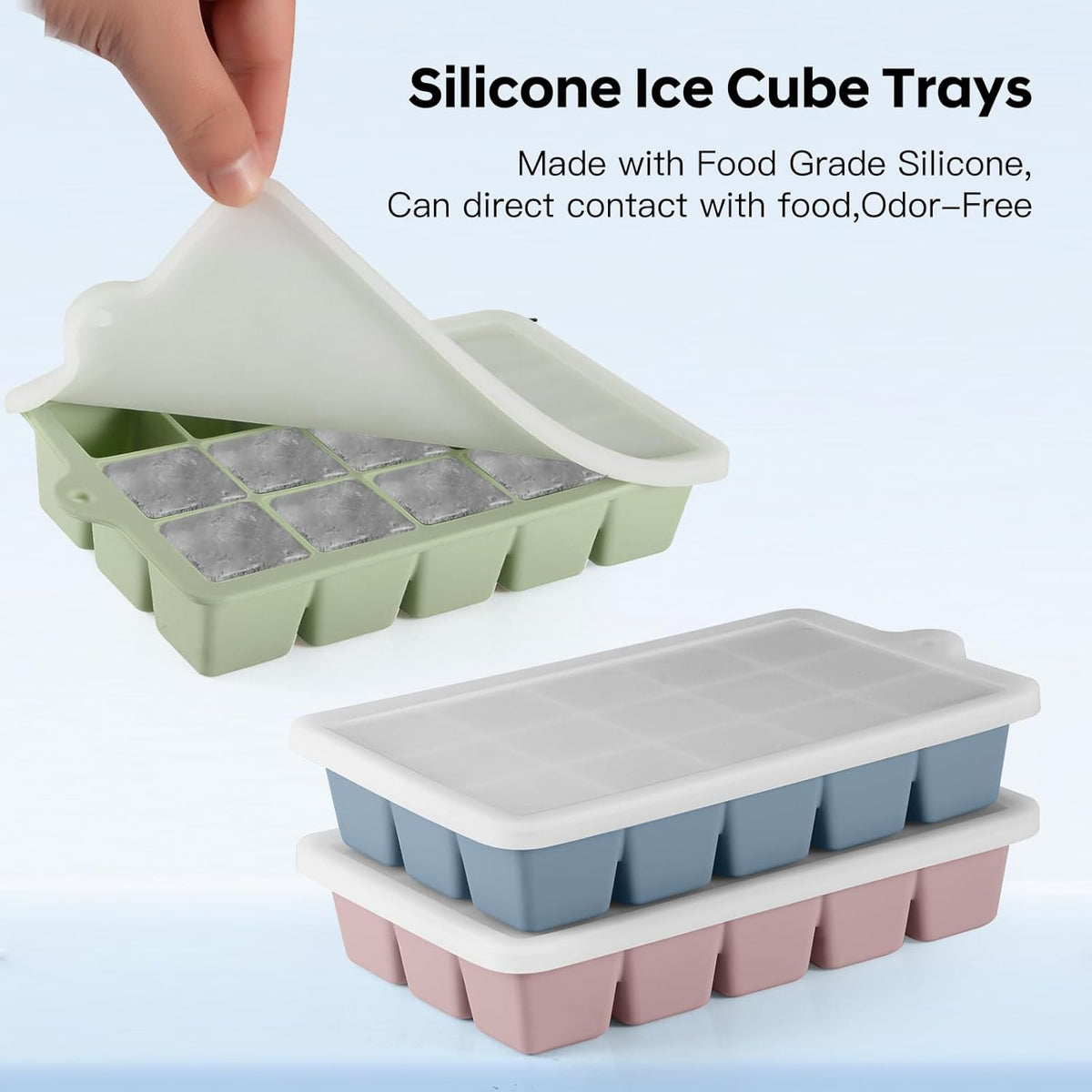 Silicone Ice Cube Tray 2 Pack, HANCELANT Ice Cube Mold, Ice Trays for Freezer with Lid for Whiskey, Baby Food, BPA Free, Easy Release