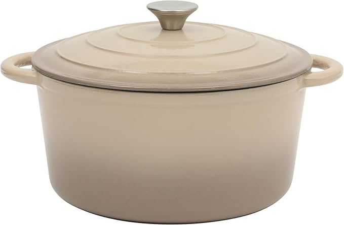 Gibson Home Addlestone 7 Qt Enameled Cast Iron Dutch Oven Pot with Lid – Round, Oven Safe to 500°F, Ideal for Bread Baking & Stews - Gradient Taupe