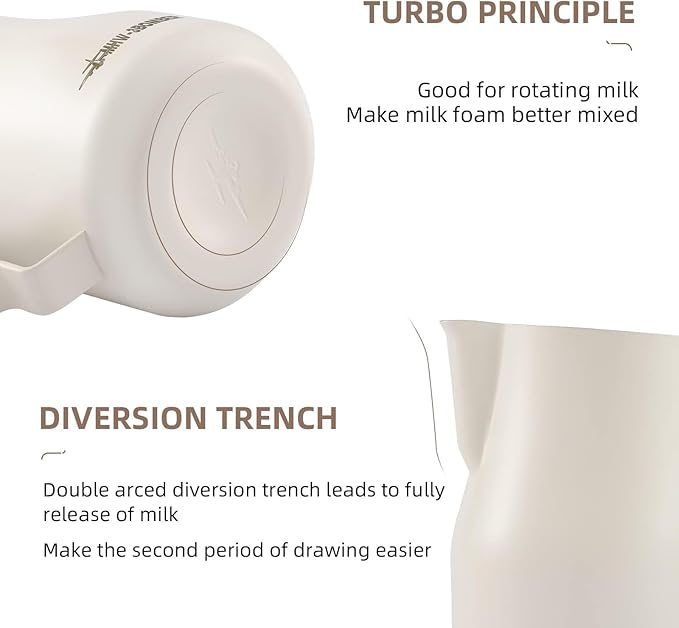MHW-3BOMBER Milk Frothing Pitcher 12oz/350ml Milk Frother Cup Espresso Steaming Pitcher Stainless Steel Milk Frother Cup Barista Latte Art Round Spout Milk Jug White P6013W-OS