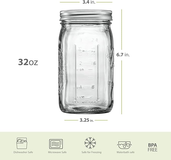 Wide Mouth Mason Jars 32 oz (Quart) Mason Jars with Lids and Bands (24-Pack) bundled With, KangarooBands Jar Opener, and Package Of Jar Labels | Canning, Fermenting, Pickling, DIY Decors Projects