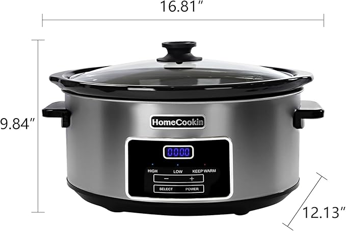 8-Quart Digital Programmable Slow Cooker with Timer - Small Kitchen Appliance for Family Dinners - Serves 10+ People - Heat Settings: Keep Warm, Low and High