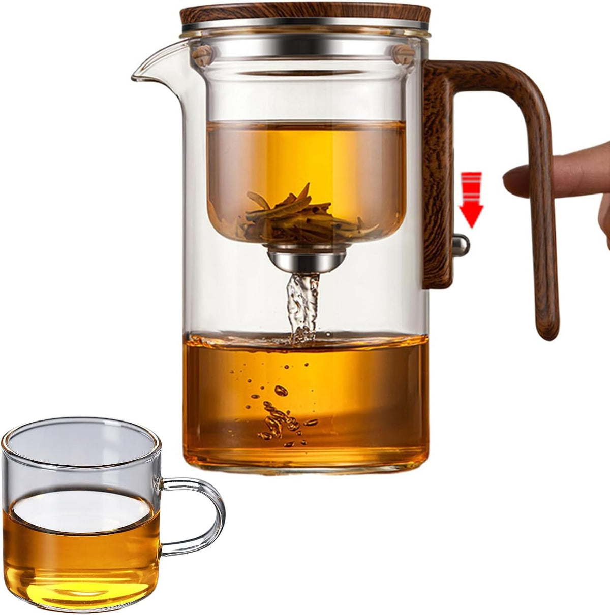 Enchanti Tea Pot, Witchcraft Magic Glass Teapot with Infuser Strainer and Lid for Loose Leaf Tea Herbal, Magnetic Water Separation Tea Maker Kettle Clear Enchantipot (600ml)